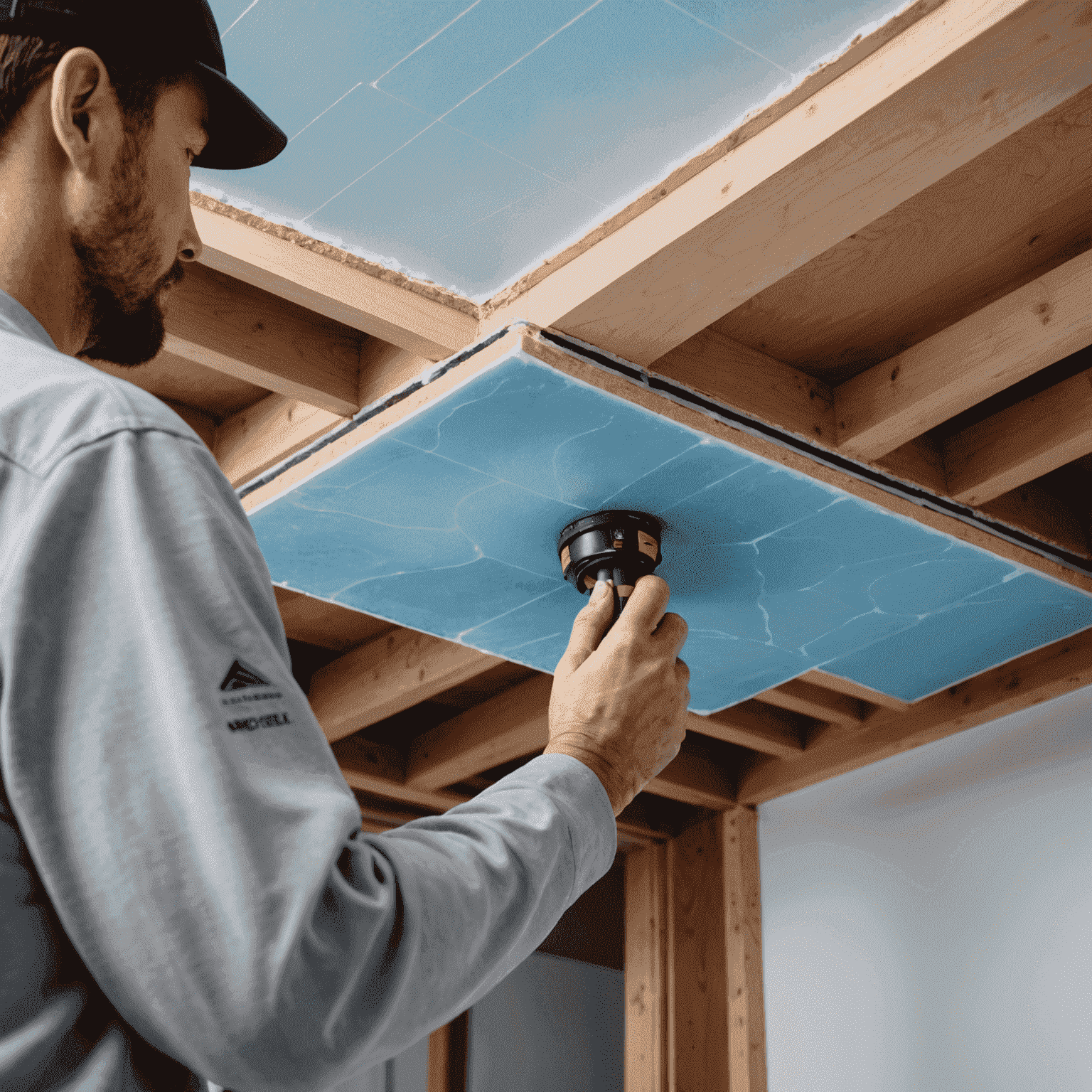 A close-up view of aerogel insulation being installed in a Canadian home, showcasing its thin profile and light weight. The image includes a thermal imaging overlay to demonstrate its superior insulating properties.