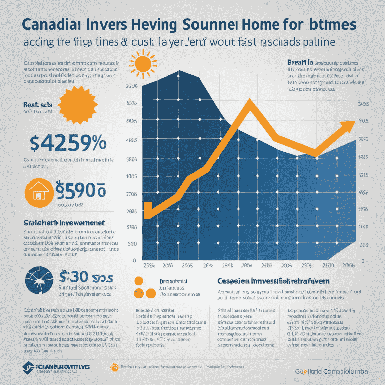 A graph showing the cost savings over time for a Canadian home using solar panels. The graph depicts initial investment and the break-even point, followed by significant savings accumulating over 25 years.