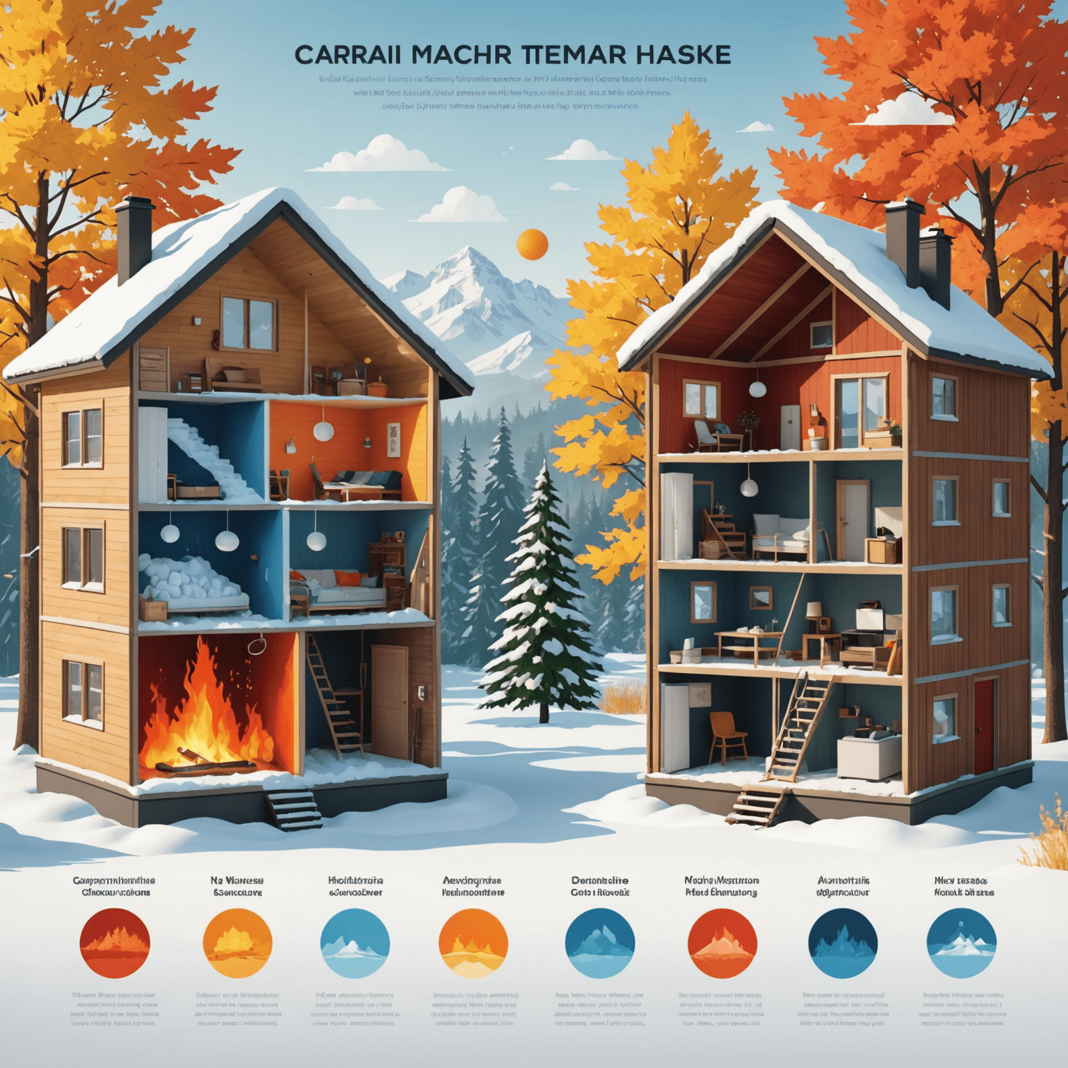 An infographic showing how Phase Change Materials work in a Canadian home throughout different seasons. The image depicts the material changing states to absorb excess heat in summer and release stored heat in winter.